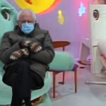 Bernie Sanders in mittens on Chairry Pee-wee’s Playhouse