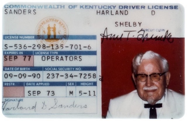 Colonel Sanders driver's license