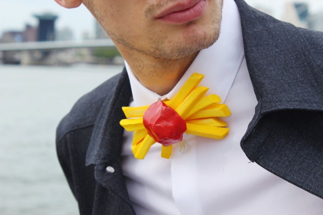 French fries and ketchup bowtie