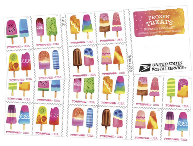 Frozen Treats scratch and sniff postage stamps