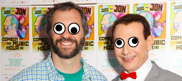 Judd-Apatow-and-Pee-wee-Herman-with-googly-eyes