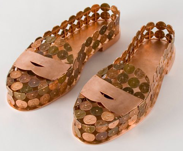 Penny Loafers made of real pennies by Sonya Clark