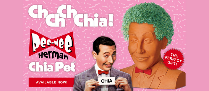 Pee-wee Herman Chia Pet is available now at Amazon.com and Costumes.com