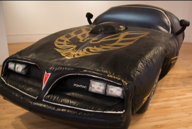 Guy Overfelt, Untitled (177 Smokey and the Bandit trans Am), 1999, inflatable nylon and electric blower, 4.5 x 17 x 7 feet.