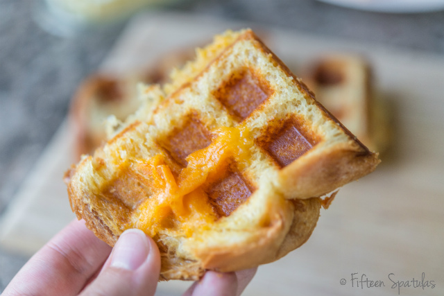 Grilled cheese sandwich made in a waffle iron