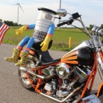 hitchBOT on a motorcycle