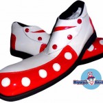 Red and white mens clown shoes